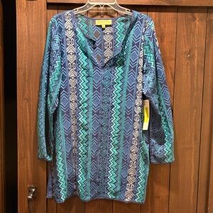 Sigrid Olsen Blue and Green Patterned Blouse